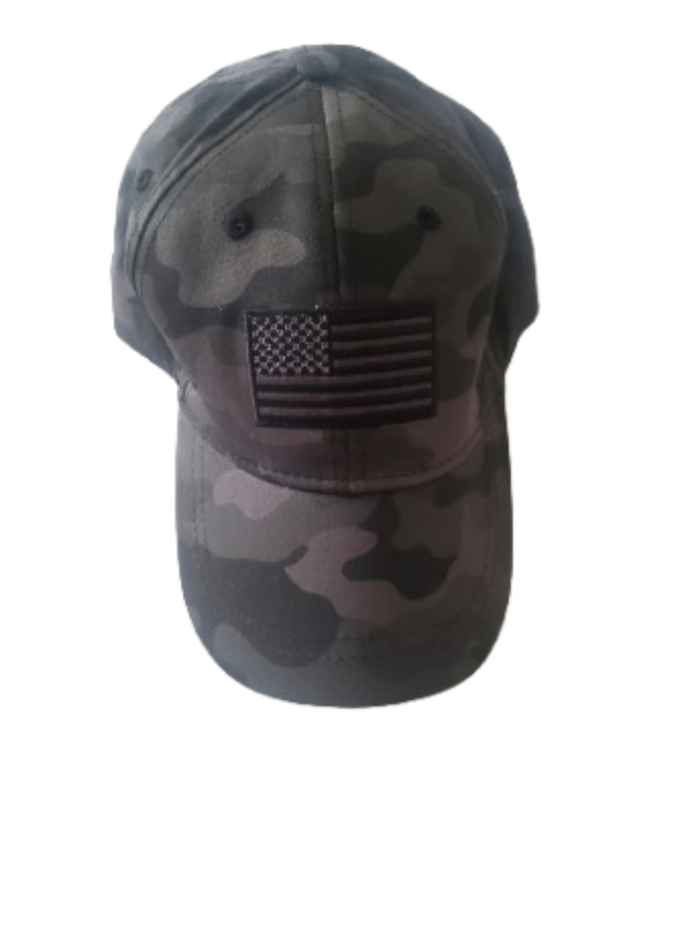 NWOT INFINITY Black Grey Camo Baseball Cap with American Flag Patch